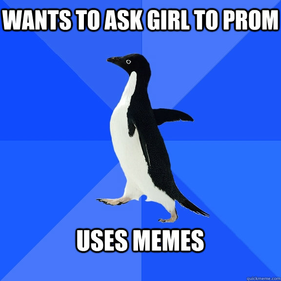 Wants to ask girl to prom  Uses memes   Socially Awkward Penguin
