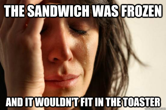 The Sandwich was frozen and it wouldn't fit in the toaster  First World Problems