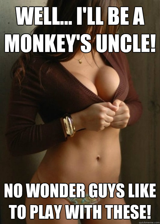 Well... I'll be a monkey's uncle! no wonder guys like to play with these!  Boobtastic Chick