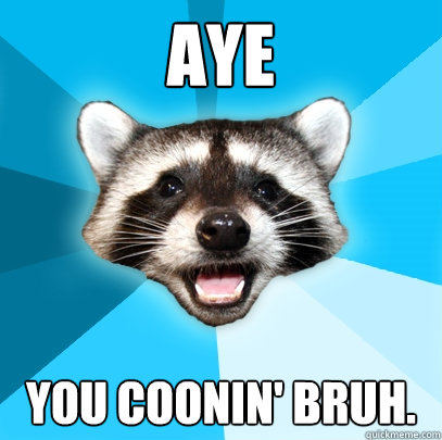 Aye  You coonin' bruh.  Lame Pun Coon