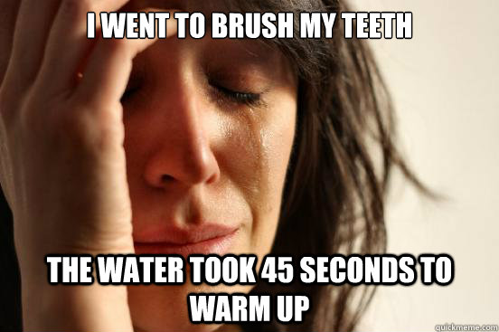 i went to brush my teeth the water took 45 seconds to warm up  First World Problems