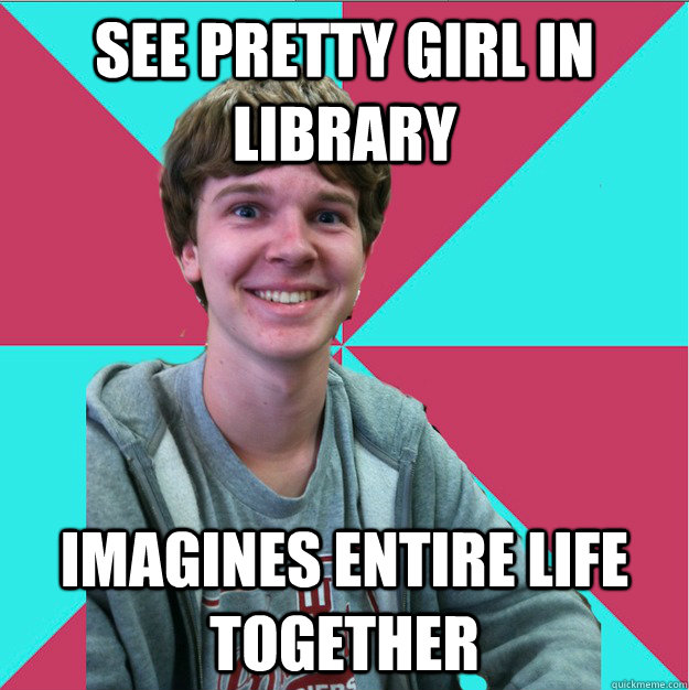 see pretty girl in library imagines entire life together  