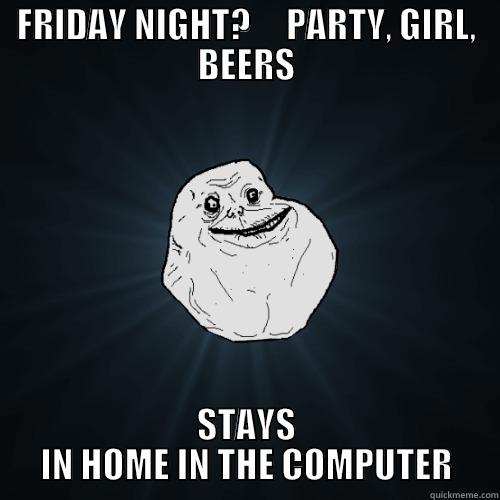 FRIDAY NIGHT?     PARTY, GIRL, BEERS STAYS IN HOME IN THE COMPUTER Forever Alone
