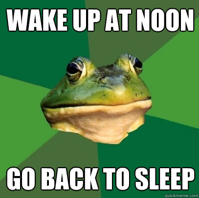 wake up at noon go back to sleep  Foul Bachelor Frog