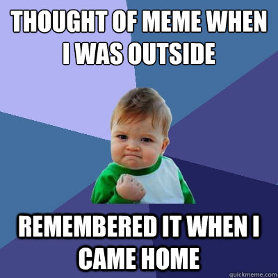thought of meme when i was outside remembered it when i came home  Success Kid