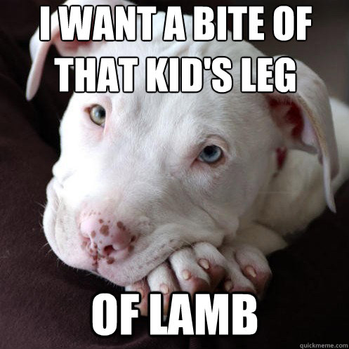 I want a bite of that kid's leg of lamb  
