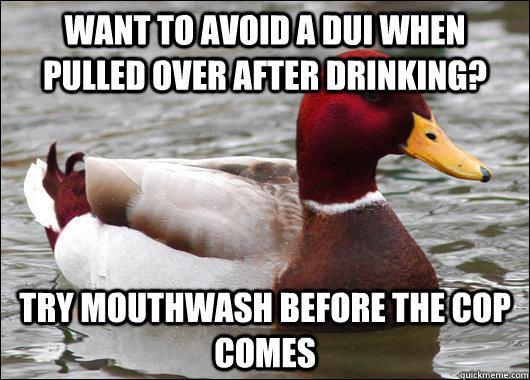 Want to avoid a DUI when pulled over after drinking? Try mouthwash before the cop comes  Malicious Advice Mallard