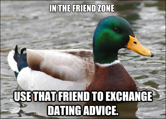 In the friend zone Use that friend to exchange dating advice. - In the friend zone Use that friend to exchange dating advice.  Actual Advice Mallard