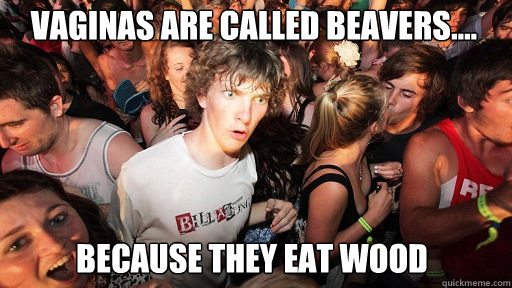 Vaginas are called beavers....
 because they eat wood   Sudden Clarity Clarence