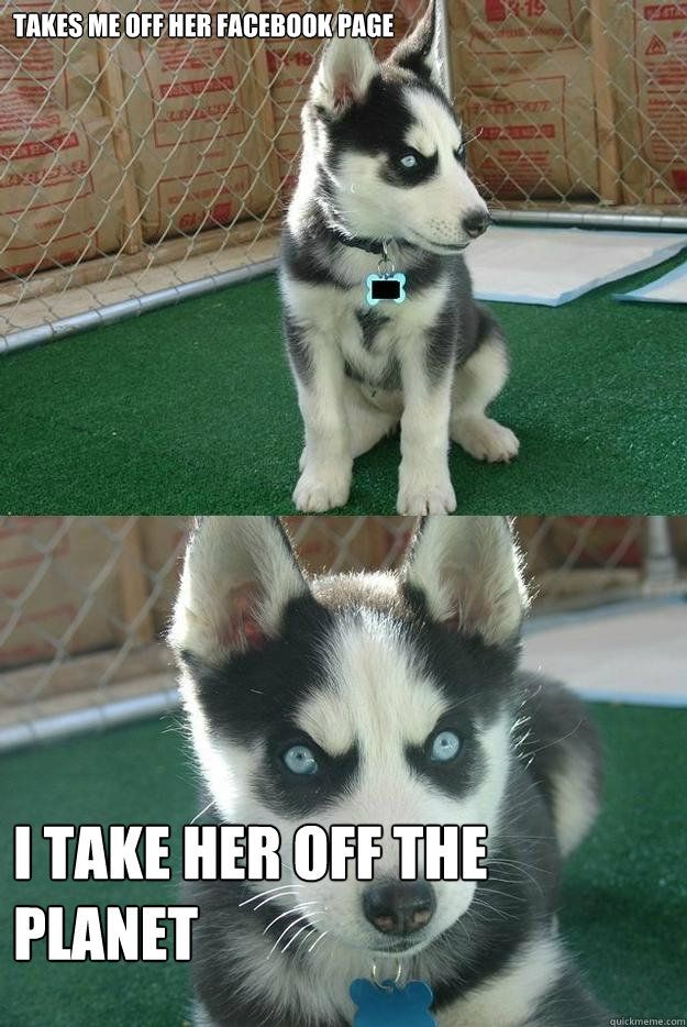 Takes me off her facebook page i take her off the planet  Insanity puppy