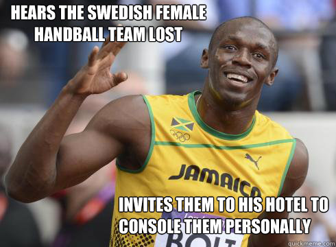 Hears the Swedish female handball team lost Invites them to his hotel to console them personally  
