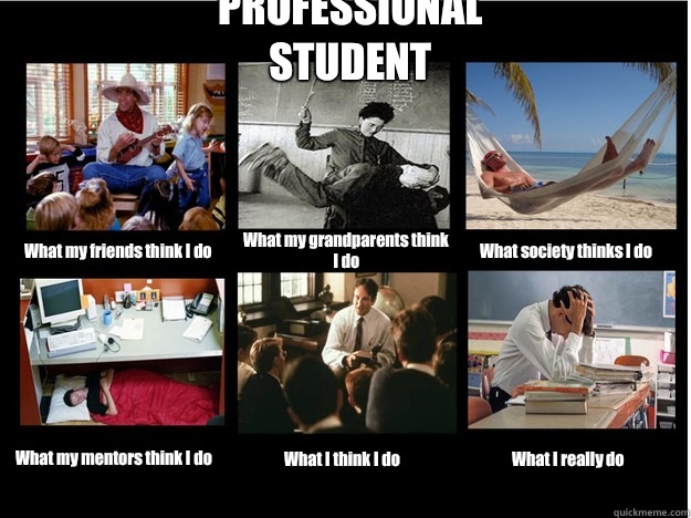 PROFESSIONAL STUDENT What my friends think I do What my grandparents think I do What society thinks I do What my mentors think I do What I think I do What I really do  What People Think I Do
