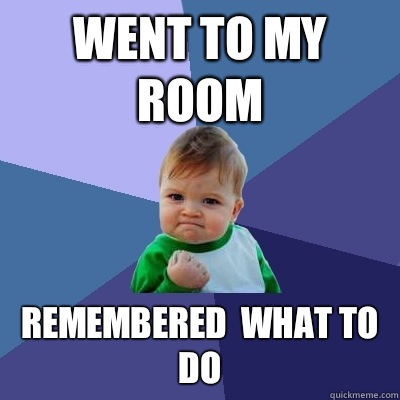 Went to my room Remembered  what to do  Success Kid