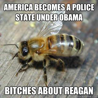 america becomes a police state under obama bitches about reagan    Hivemind bee