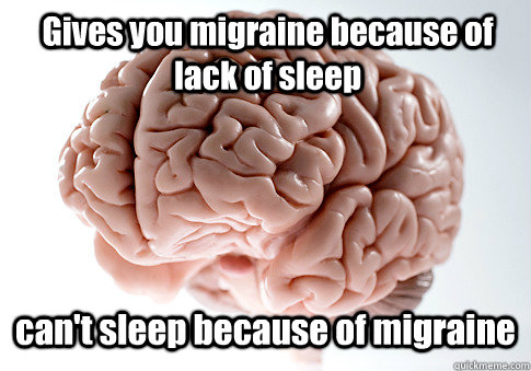 Gives you migraine because of lack of sleep can't sleep because of migraine  Scumbag Brain