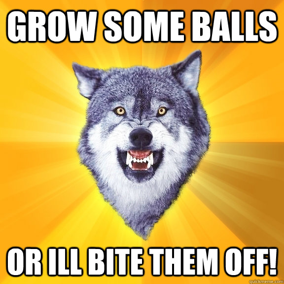 Grow some balls or ill bite them off!  Courage Wolf