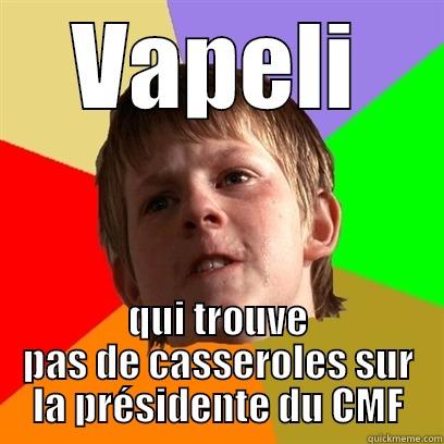 VAPELI QUI TROUVE PAS DE CASSEROLES SUR LA PRÉSIDENTE DU CMF Angry School Boy