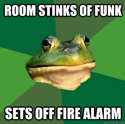 room stinks of funk sets off fire alarm  Foul Bachelor Frog