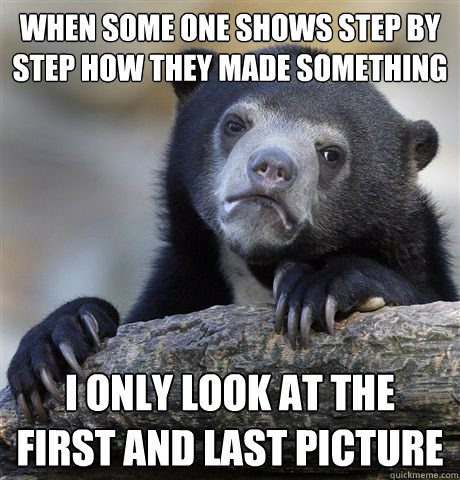 when some one shows step by step how they made something i only look at the first and last picture  Confession Bear