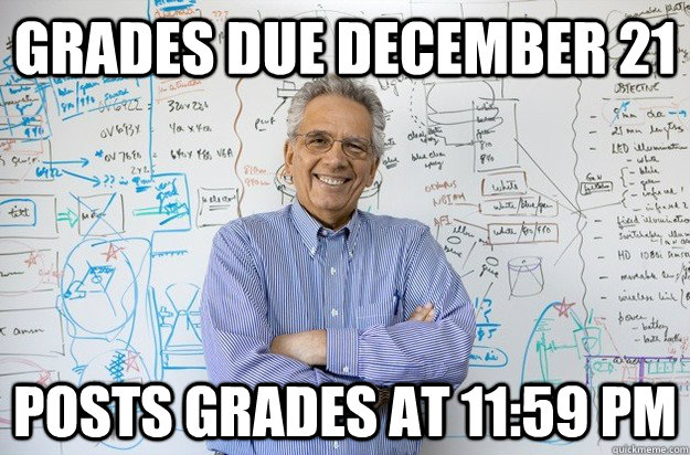 Grades due December 21 Posts grades at 11:59 PM - Grades due December 21 Posts grades at 11:59 PM  Engineering Professor