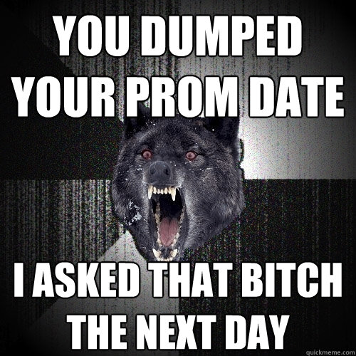 you dumped your prom date i asked that bitch the next day  Insanity Wolf