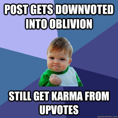 post gets downvoted into oblivion still get karma from upvotes  Success Kid