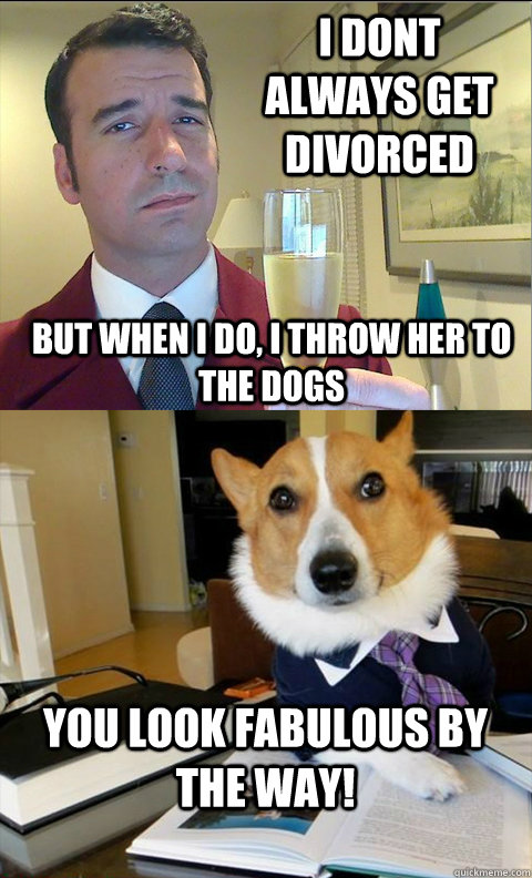I dont always get divorced but when I do, I throw her to the dogs You look fabulous by the way! - I dont always get divorced but when I do, I throw her to the dogs You look fabulous by the way!  Fabulous Divorced Guy  Hires Lawyer Dog