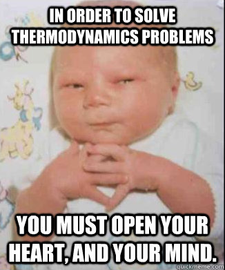 In order to solve thermodynamics problems You must open your heart, and your mind.  