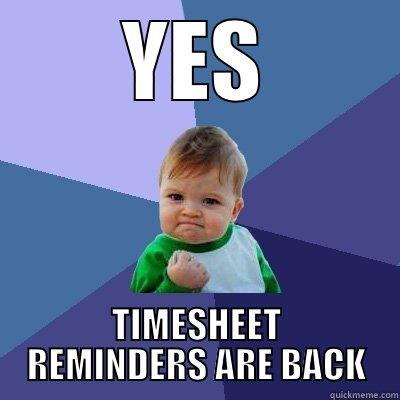 TIMESHEET REMINDERS ARE BACK - YES TIMESHEET REMINDERS ARE BACK Success Kid