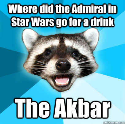 Where did the Admiral in Star Wars go for a drink The Akbar   Lame Pun Coon
