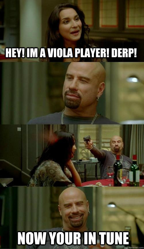 Hey! Im a viola player! Derp! now your in tune  Skinhead John