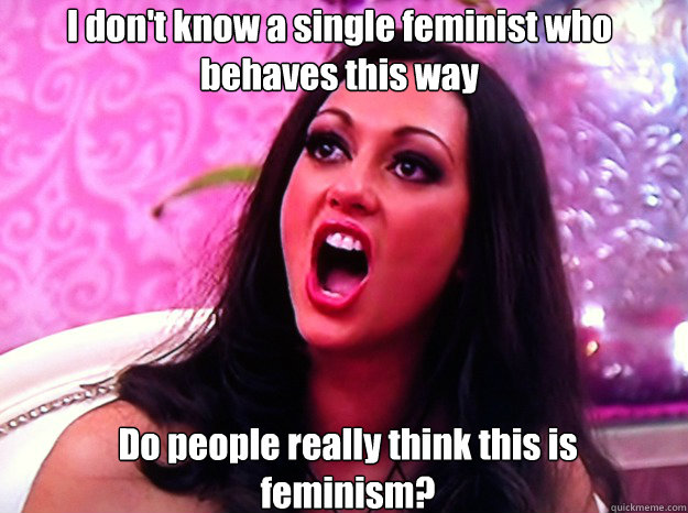 I don't know a single feminist who behaves this way Do people really think this is feminism?  Feminist Nazi