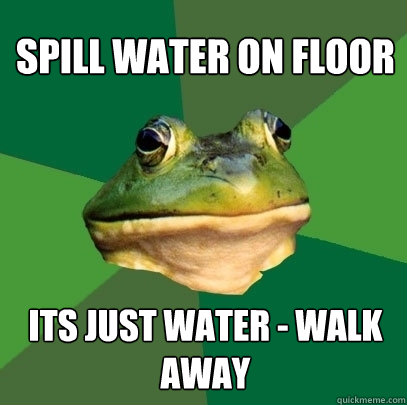 spill water on floor its just water - walk away  Foul Bachelor Frog