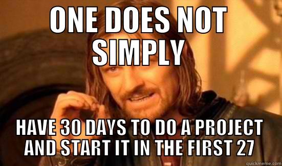 ONE DOES NOT SIMPLY HAVE 30 DAYS TO DO A PROJECT AND START IT IN THE FIRST 27 Boromir