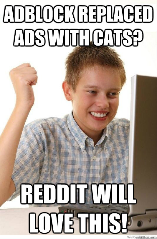 AdBlock replaced ads with cats? Reddit will love this!  First Day On Internet Kid