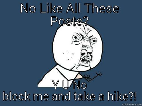 NO LIKE ALL THESE POSTS? Y U NO BLOCK ME AND TAKE A HIKE?! Y U No