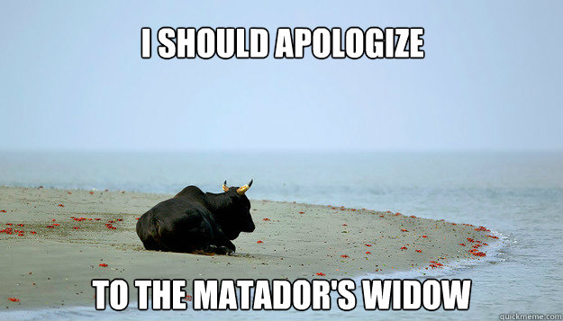 I should apologize to the matador's widow  