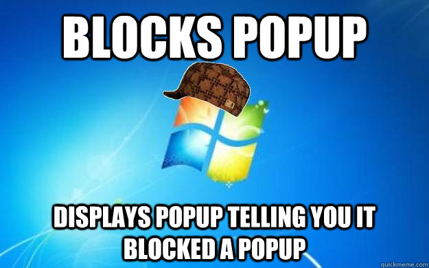 blocks popup displays popup telling you it blocked a popup  