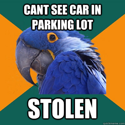 cant see car in parking lot stolen  Paranoid Parrot