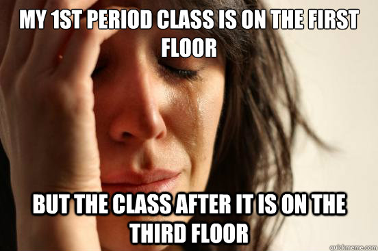 my 1st period class is on the first floor but the class after it is on the third floor  First World Problems
