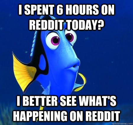 I spent 6 hours on reddit today? I better see what's happening on reddit - I spent 6 hours on reddit today? I better see what's happening on reddit  Forgetful Dory