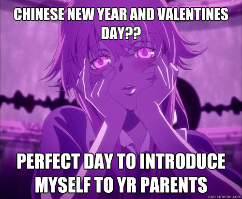 Chinese New Year and valentines day?? perfect day to introduce myself to yr parents  Yuno Gasai Face