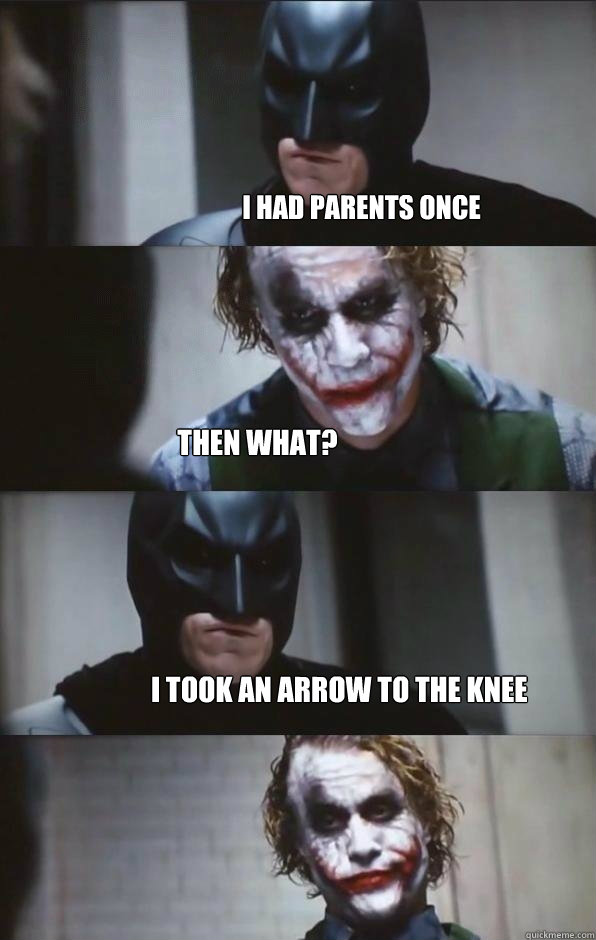 I had parents once Then what?  I took an arrow to the knee  Batman Panel