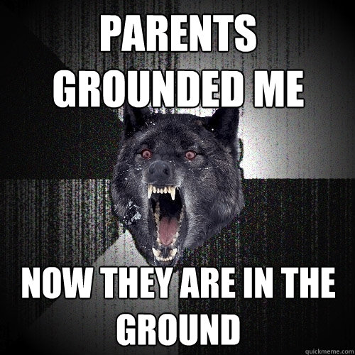 parents grounded me now they are in the ground  Insanity Wolf