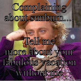 COMPLAINING ABOUT SUNBURN.... TELL ME MORE ABOUT YOUR FABULOUS VACATION WITHOUT ME Condescending Wonka