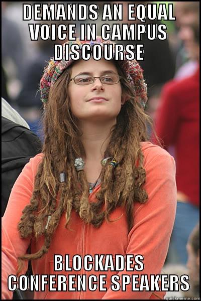 DEMANDS AN EQUAL VOICE IN CAMPUS DISCOURSE BLOCKADES CONFERENCE SPEAKERS College Liberal