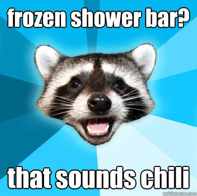 frozen shower bar? that sounds chili  Lame Pun Coon