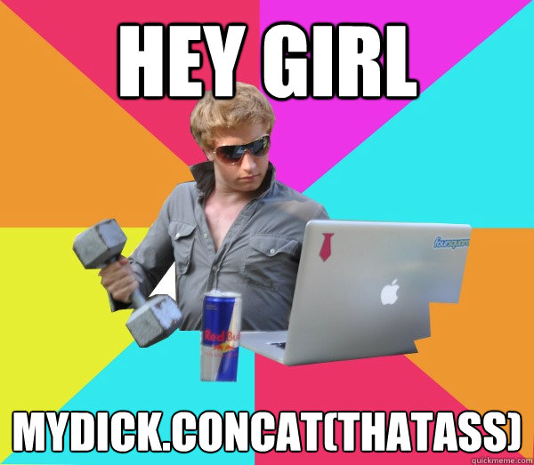 Hey Girl myDick.concat(thatAss)  Brogrammer