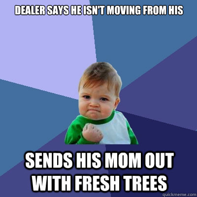 Dealer says he isn't moving from his bed Sends his Mom out with fresh trees  Success Kid