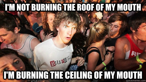 I'm not burning the roof of my mouth I'm burning the ceiling of my mouth  Sudden Clarity Clarence